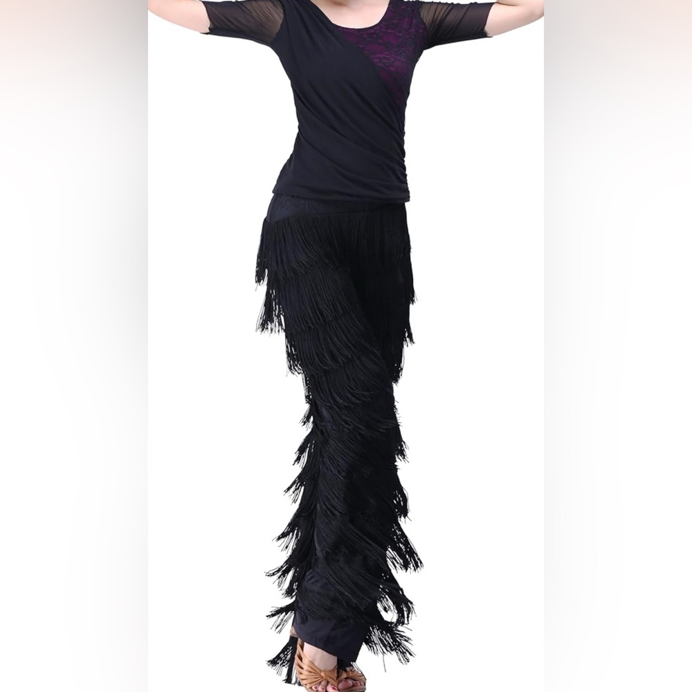 Black Fringe Women's Pants